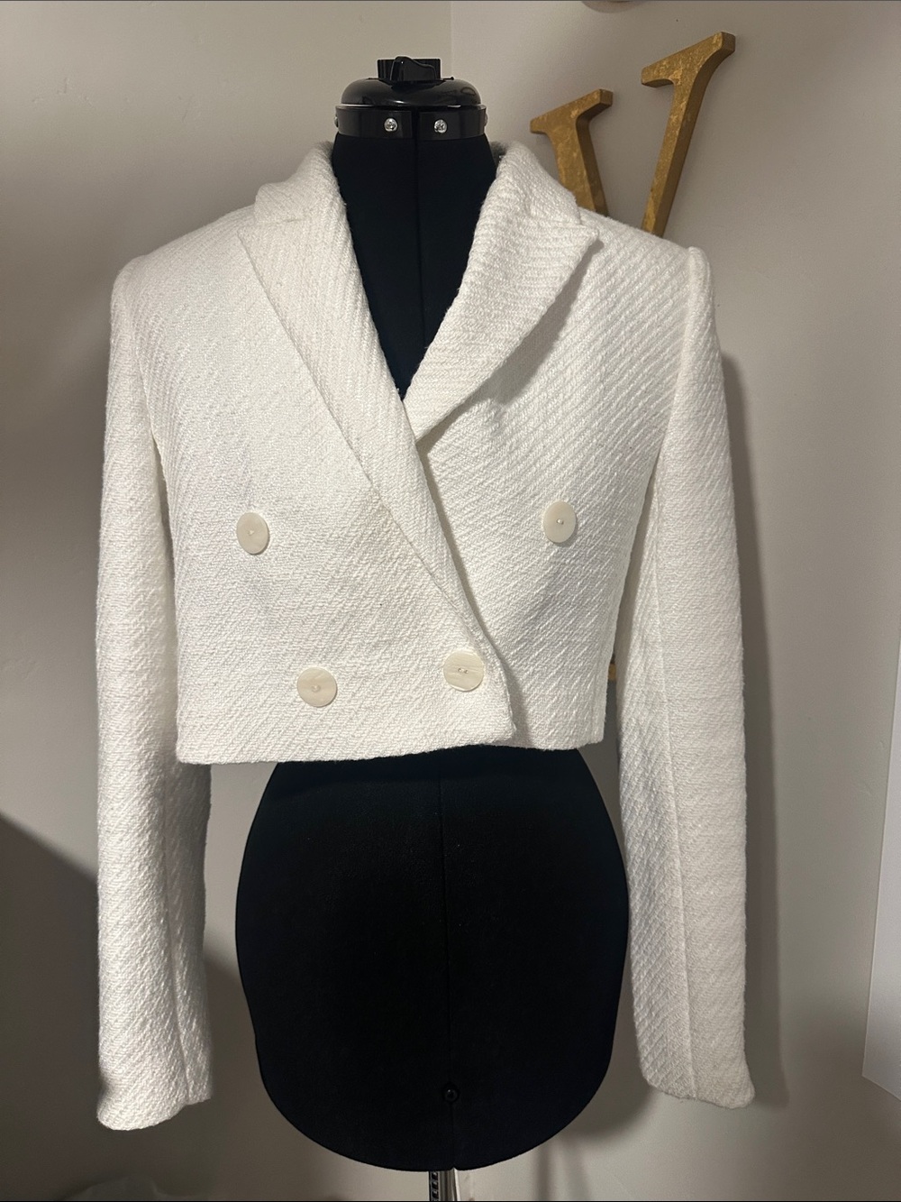 New Zara Cropped Double-Breasted White Women's Jacket